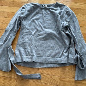 J. Crew Sweater L Gray Tie Bell Sleeve Cotton Knit Pullover Women's